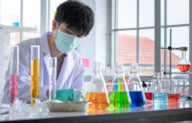 research and development staff wearing a medical mask in the lab